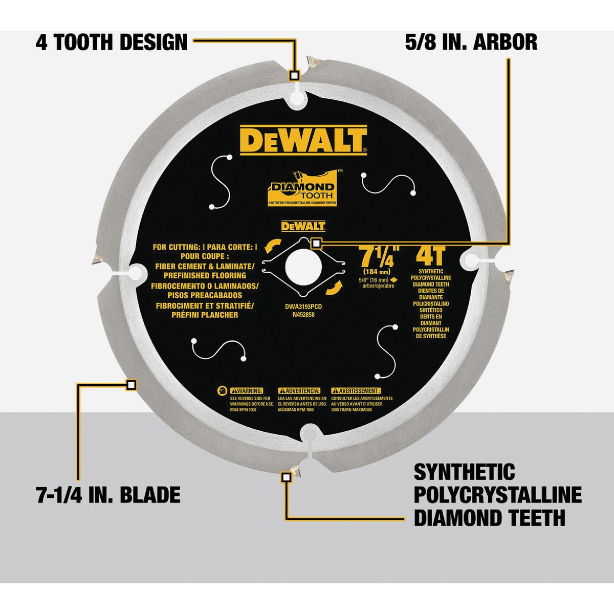 DEWALT 7-1/4 In. 4-Tooth PCD Fiber Cement Circular Saw Blade Image 2
