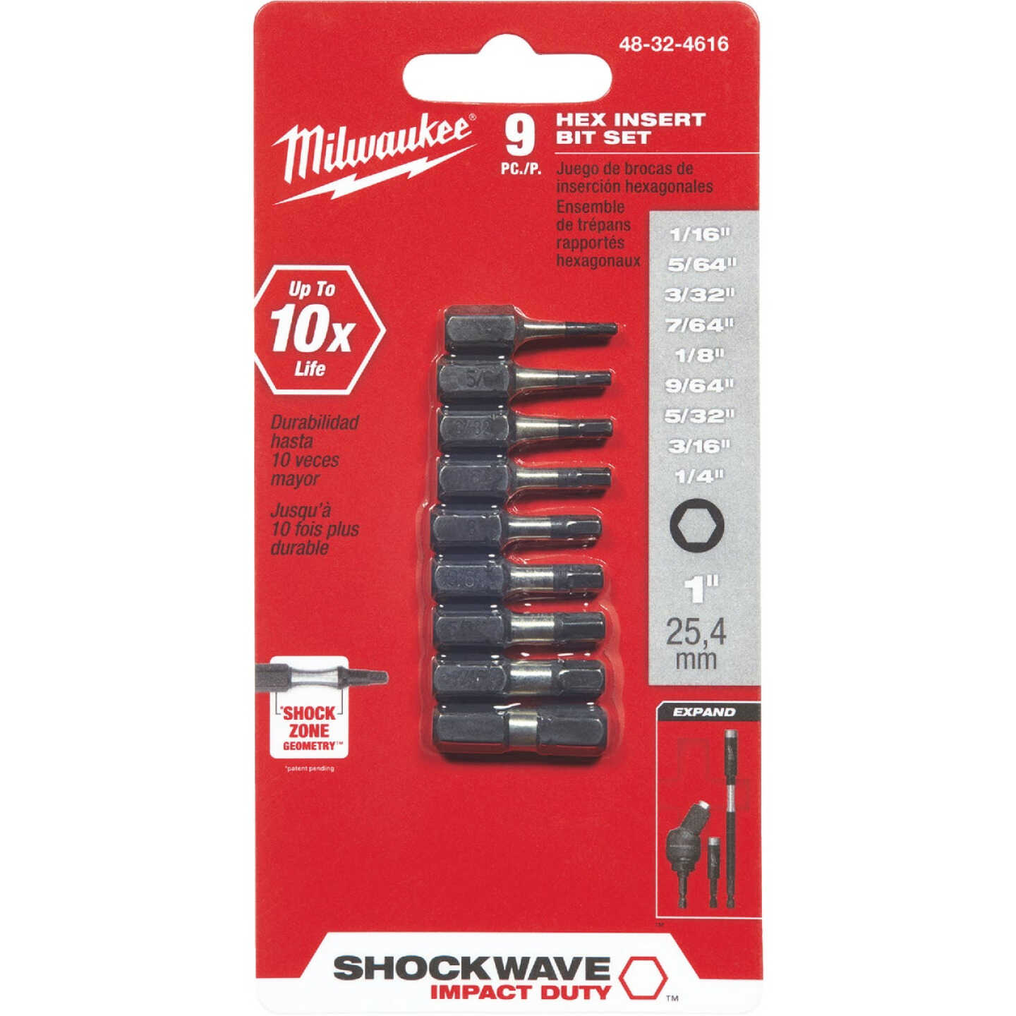 Milwaukee SHOCKWAVE Hex Insert Impact Screwdriver Bit Set (9-Piece) Image 1