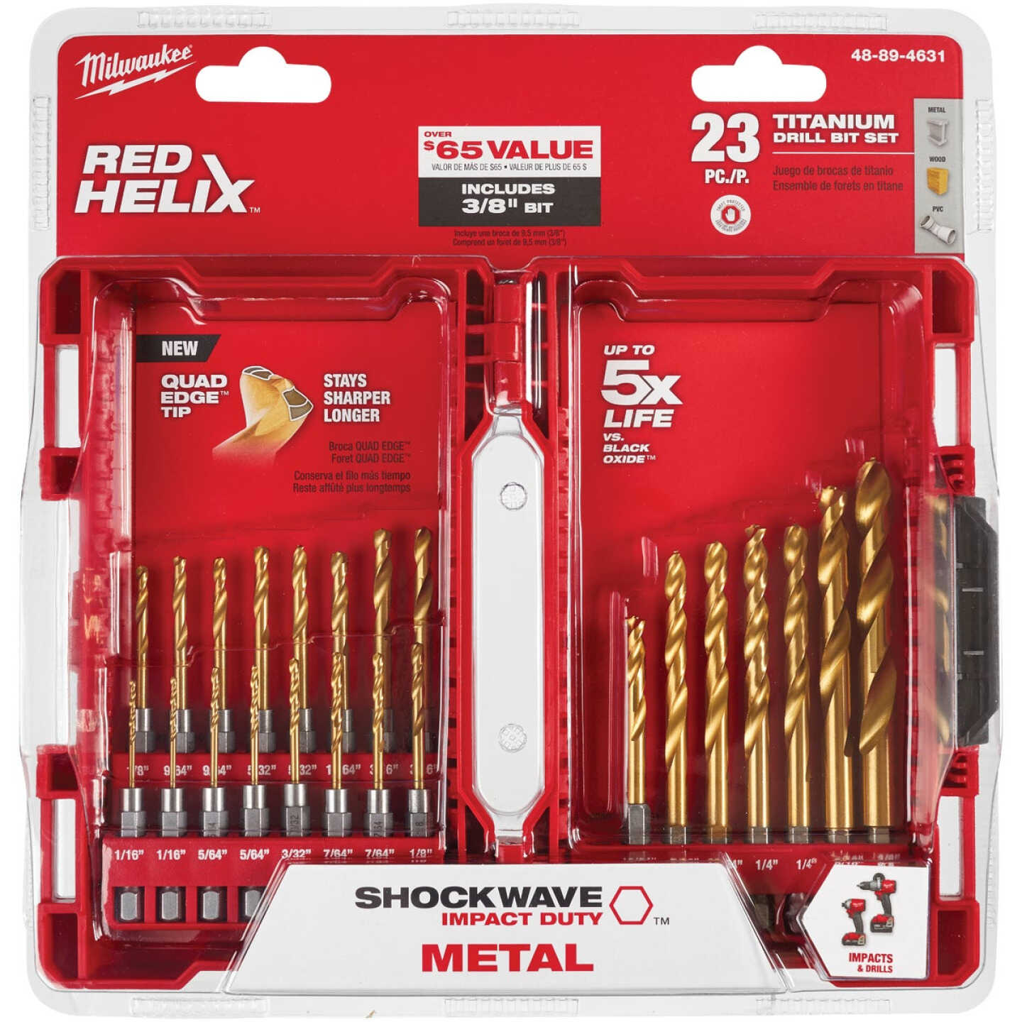 Milwaukee SHOCKWAVE 23-Piece Impact Duty Titanium Hex Shank Drill Bit Set, 1/16 In. thru 3/8 In. Image 1