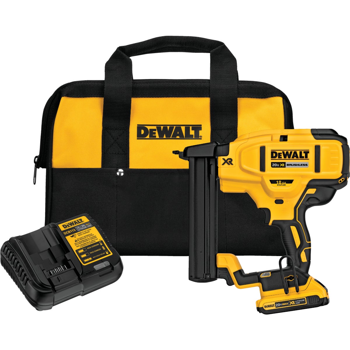 DEWALT 20V MAX XR Brushless 18-Gauge 1/4 In. Cordless Narrow Crown Stapler Kit with 2.0 Ah Battery & Charger 