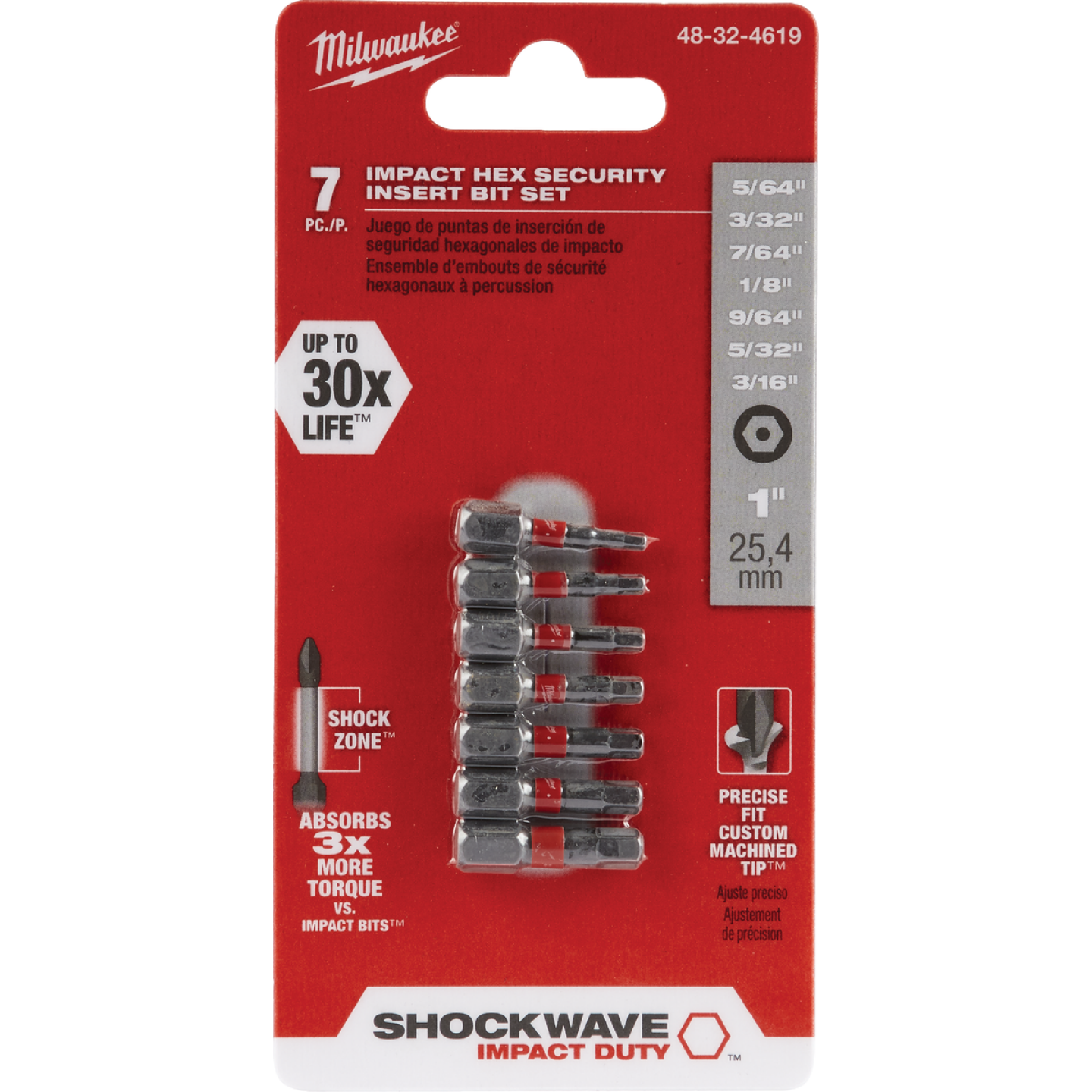Milwaukee SHOCKWAVE Hex Security Insert Impact Screwdriver Bit Set (7-Piece) Image 1