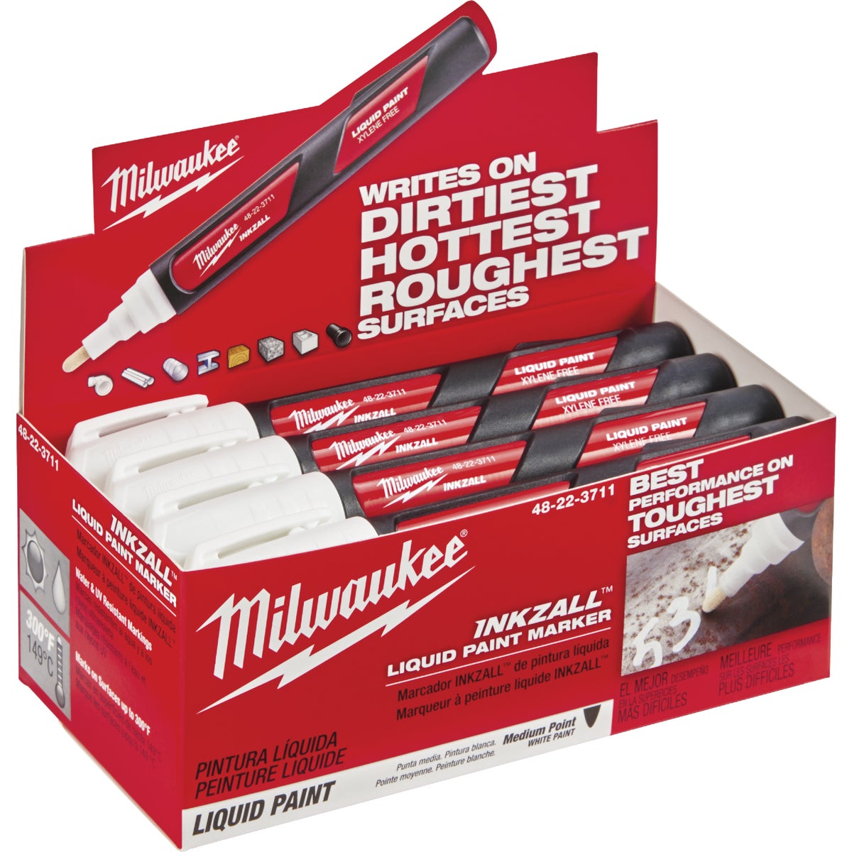 Milwaukee INKZALL Nib Point White Liquid Paint Job Site Marker Image 2