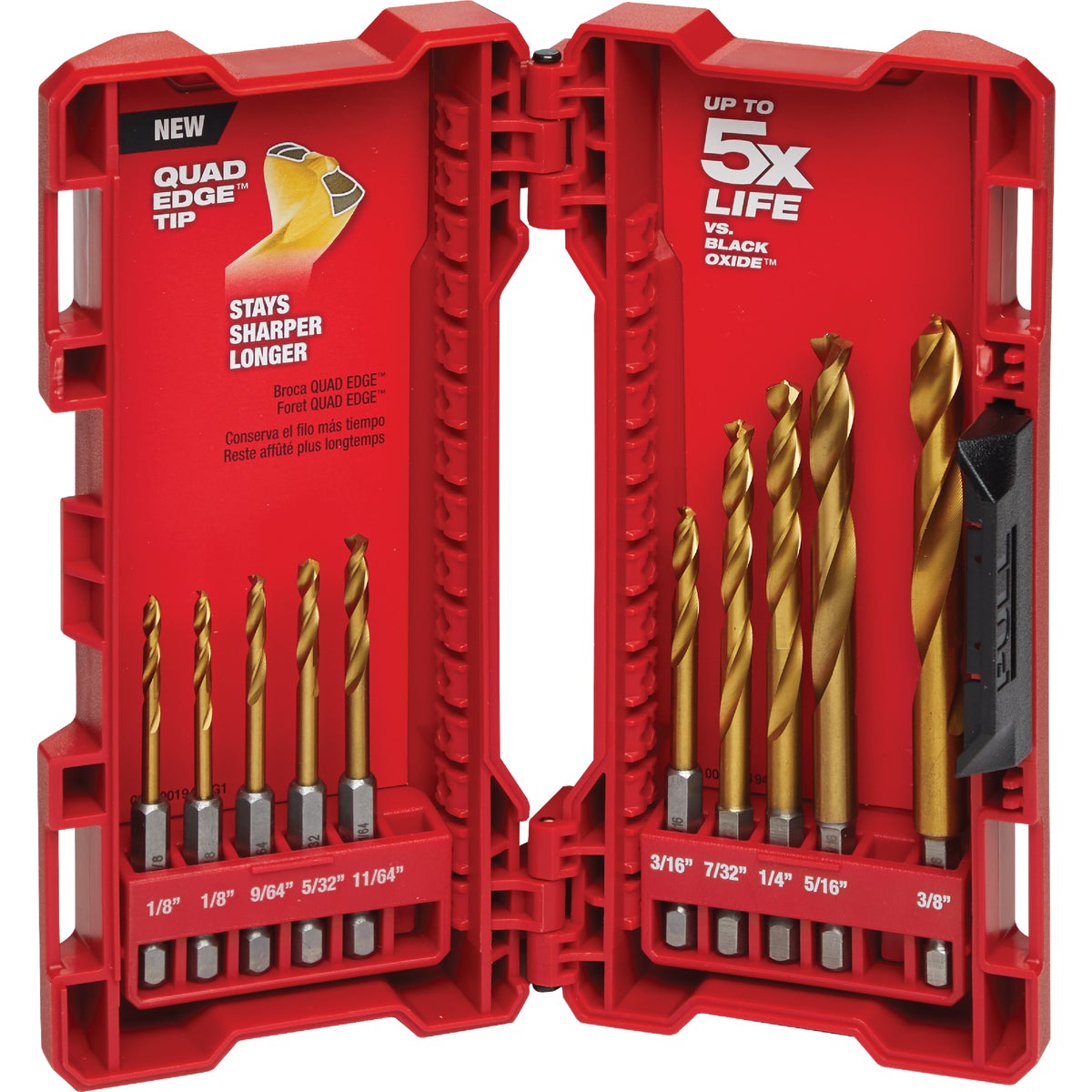 Milwaukee SHOCKWAVE 10-Piece Impact Duty Titanium Hex Shank Drill Bit Set, 1/8 In. thru 3/8 In. Image 1