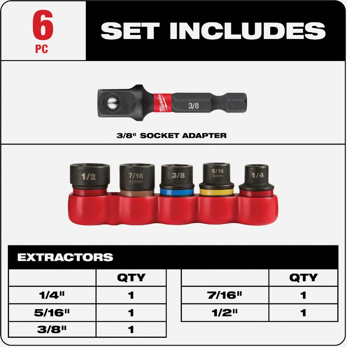 Milwaukee SHOCKWAVE 6-Piece Impact Duty Bolt Extractor Set Image 2