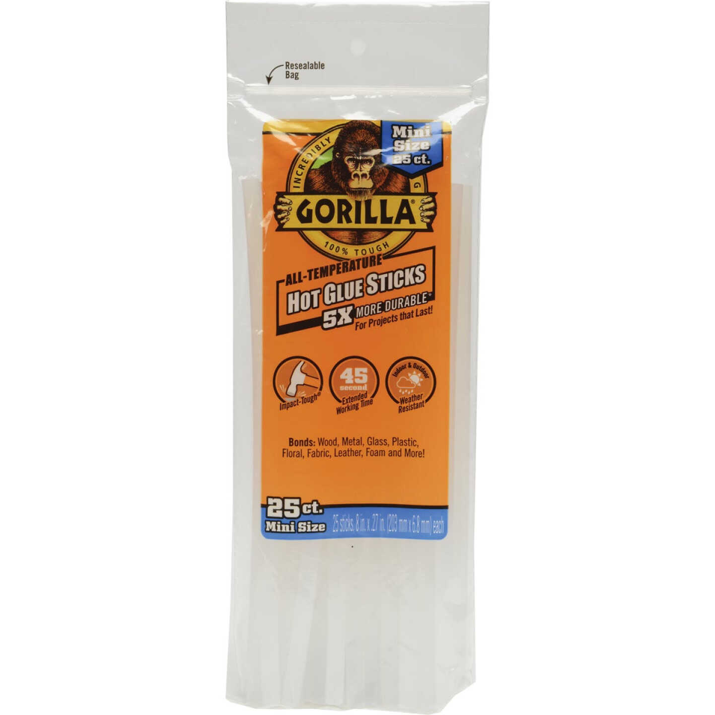 Gorilla 8 In. Mini Clear Hot Melt Glue (25-Pack) Image 1