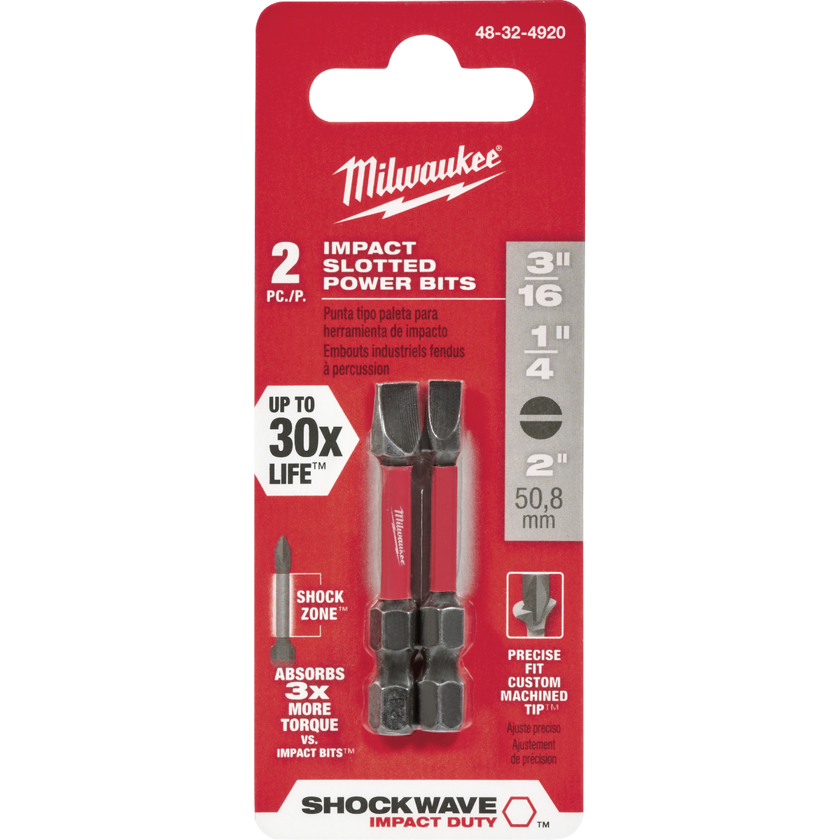Milwaukee SHOCKWAVE 3/16 In. and 1/4 In. Slotted 2 In. Power Impact Screwdriver Bit Set (2-Pack) Image 1