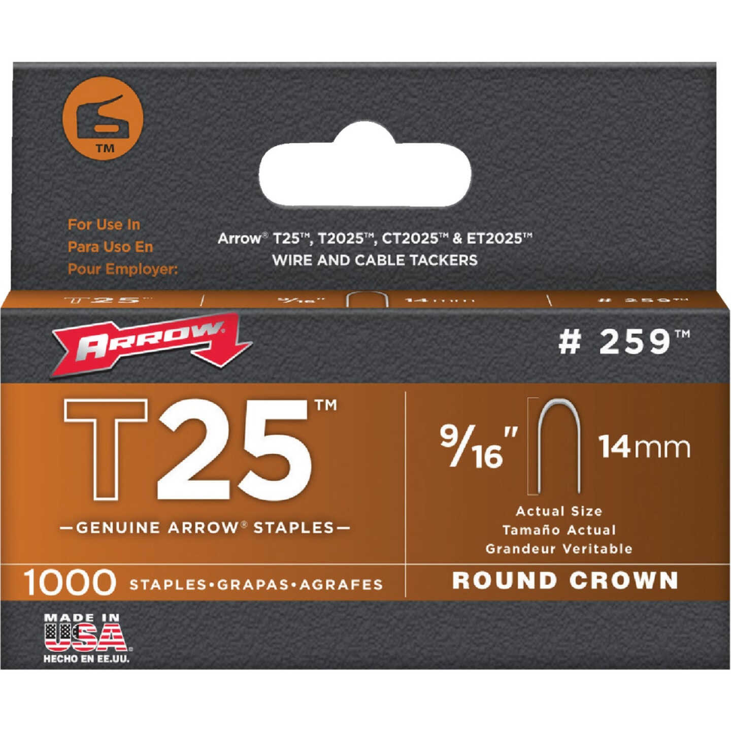 Arrow T25 Round Crown Cable Staple, 9/16 In. (1100-Pack) Image 1