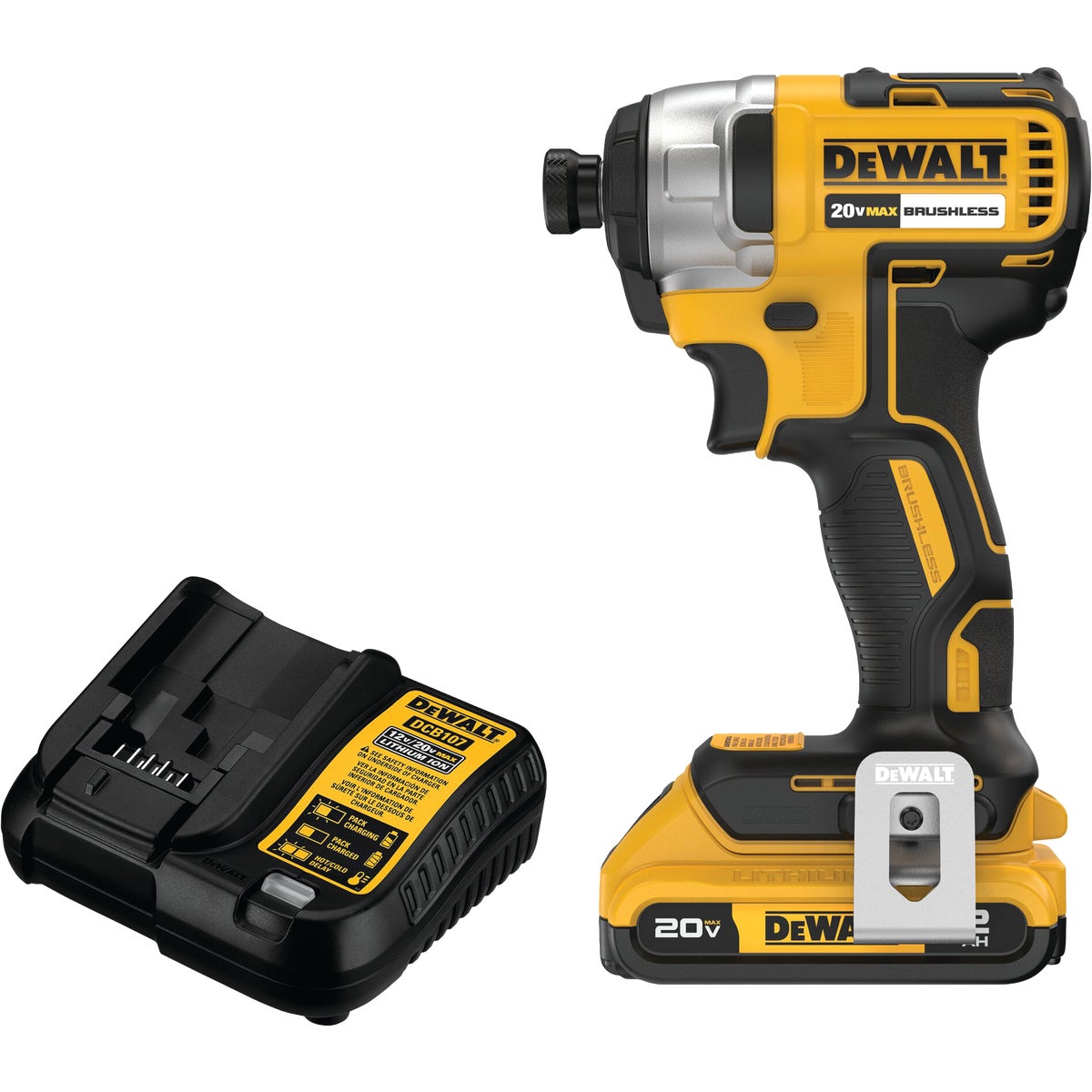 DEWALT 20V MAX Brushless 1/4 In. Hex Cordless Impact Driver Kit with 2.0 Ah Battery & Charger