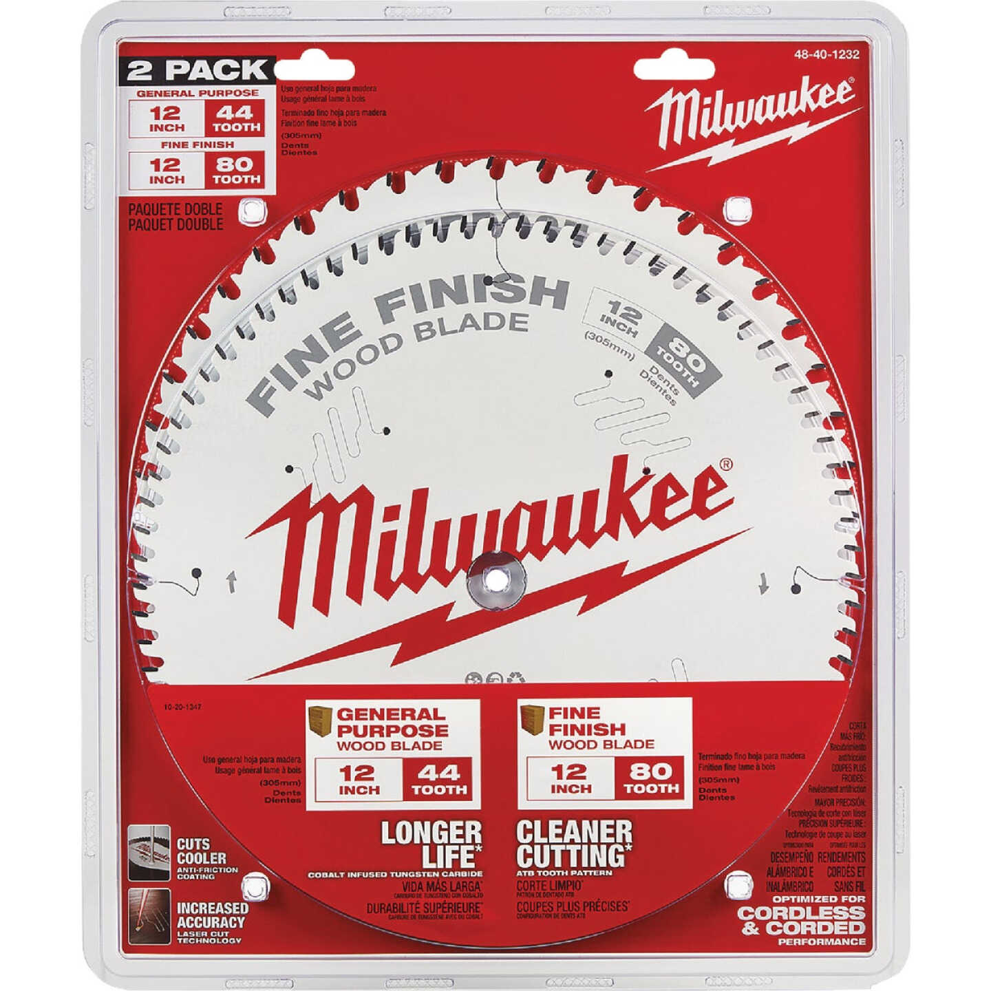 Milwaukee 12 In. 44-Tooth General Purpose & 80-Tooth Fine Finish Wood Circular Saw Blade Set Image 5