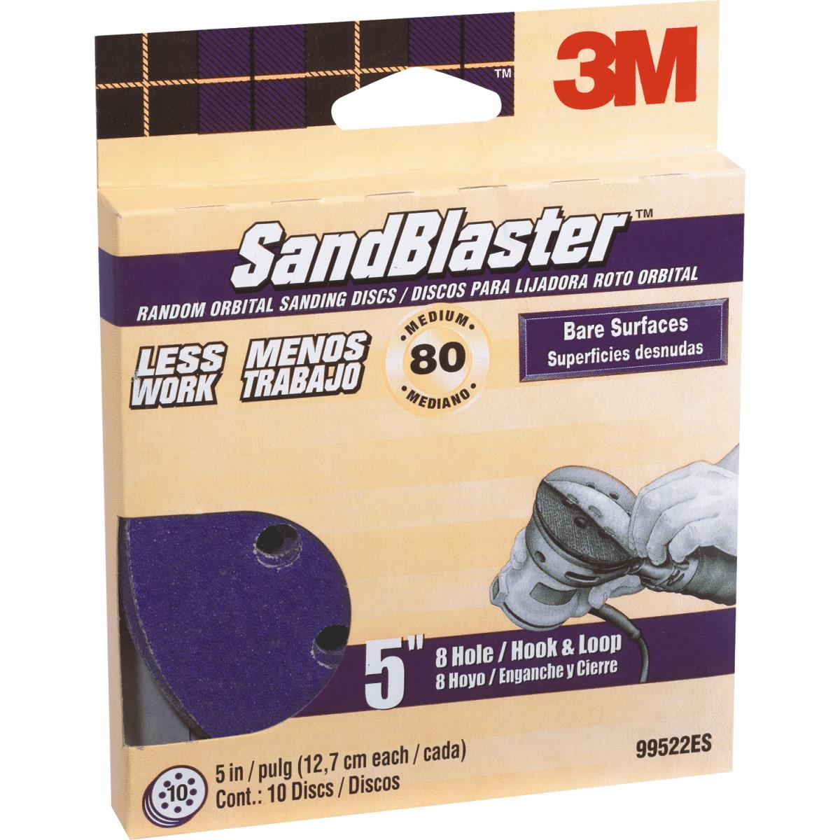 3M Sandblaster 5 In. 80-Grit 8-Hole Pattern Vented Sanding Disc with Hook & Loop Backing (10-Pack) Image 1