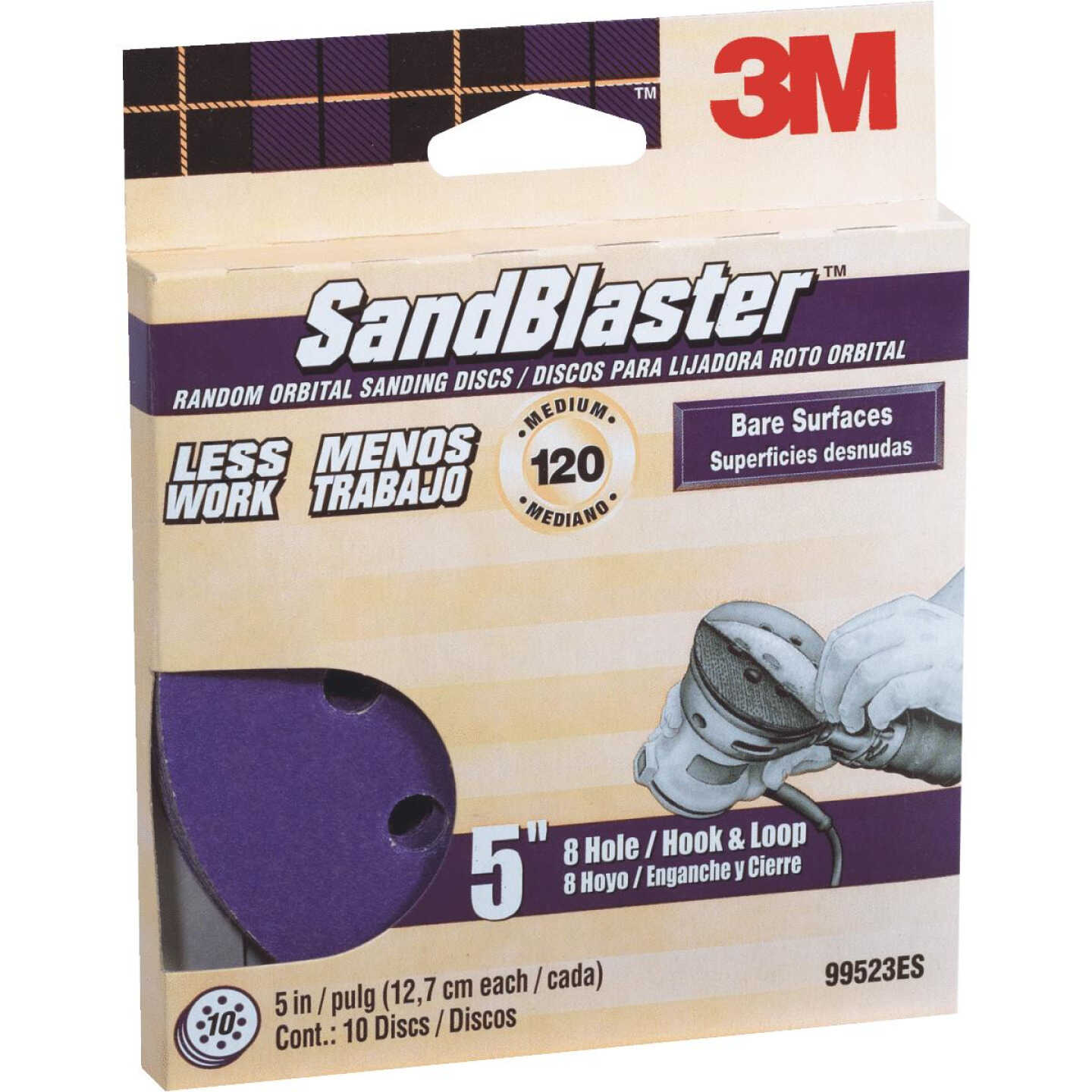 3M Sandblaster 5 In. 120-Grit 8-Hole Pattern Vented Sanding Disc with Hook & Loop Backing (10-Pack) Image 1