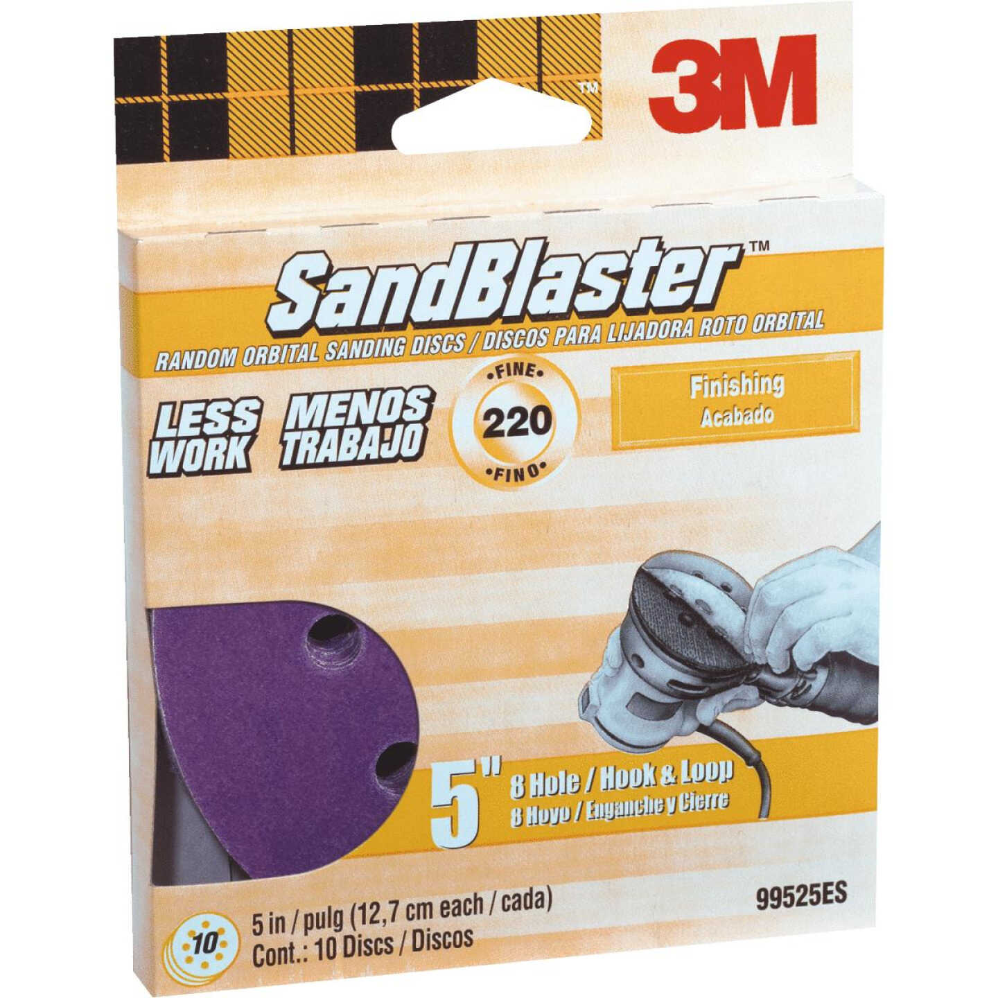 3M Sandblaster 5 In. 220-Grit 8-Hole Pattern Vented Sanding Disc with Hook & Loop Backing (10-Pack) Image 1