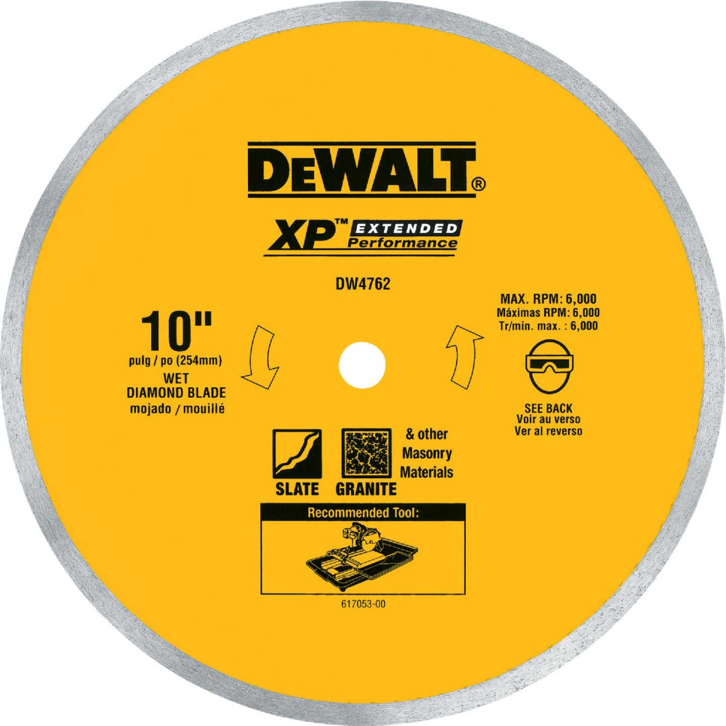 DEWALT Extended Performance 10 In. Continuous Rim Dry/Wet Cut Tile Diamond Blade Image 1