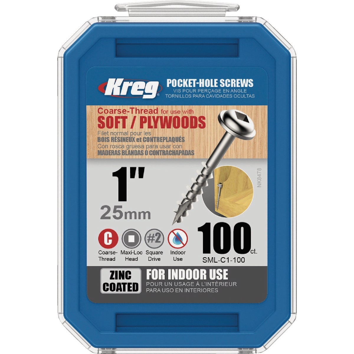 Kreg #8 x 1 In. Square Coarse Thread Maxi-Loc Head Zinc Pocket-Hole Screw (100 Ct.) Image 5