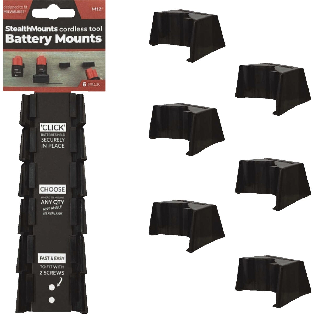 StealthMounts Battery Mounts for Milwaukee M12 (6-Pack)