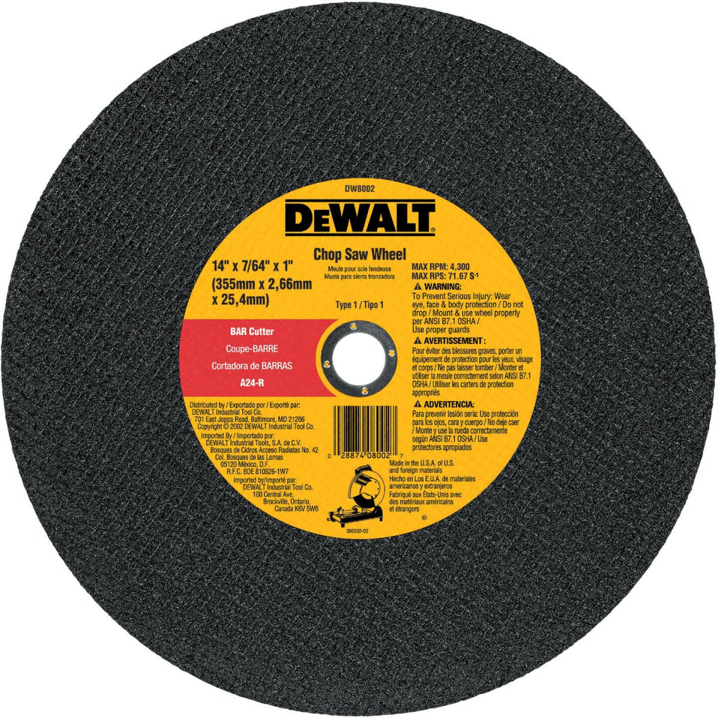 DEWALT HP Type 1 14 In. x 7/64 In. x 1 In. Metal Cut-Off Wheel Image 1