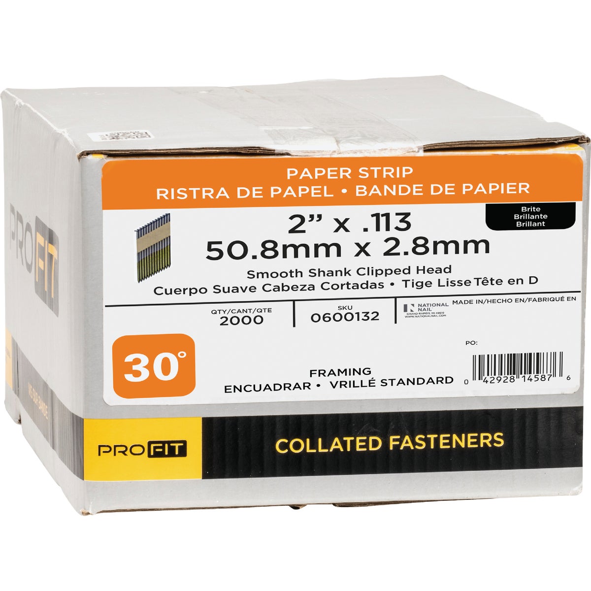 Pro-Fit 2 In. x 0.133 In. 30 Degree Paper Tape Smooth Shank Clipped Head Brite Framing Stick Nails (2000 Ct.) Image 2