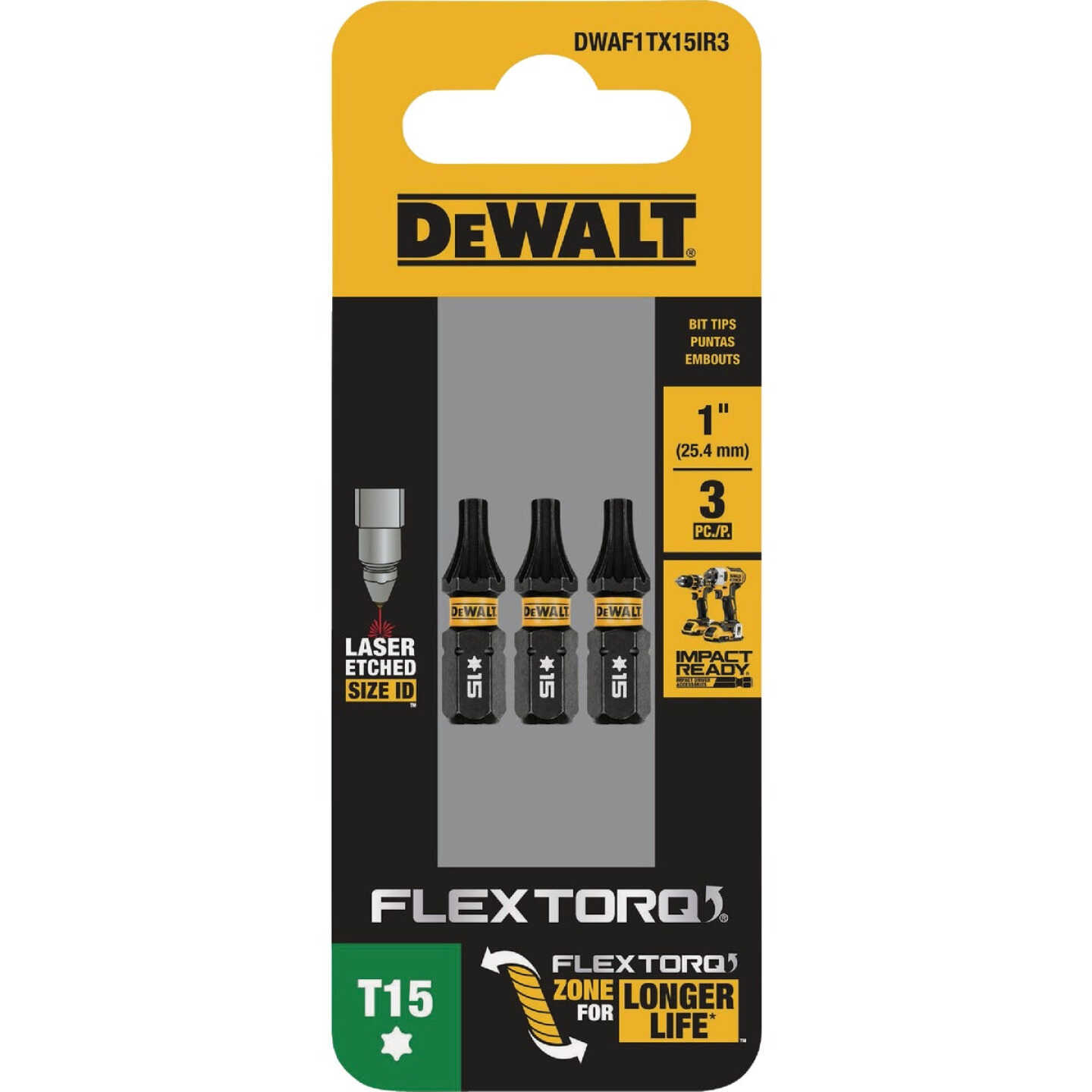 DEWALT FlexTorq 1 In. T15 TORX Impact Screwdriver Bit (3-Pack) Image 3
