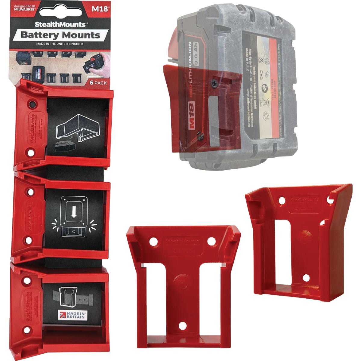 StealthMounts Battery Mounts for Milwaukee M18 (6-Pack)