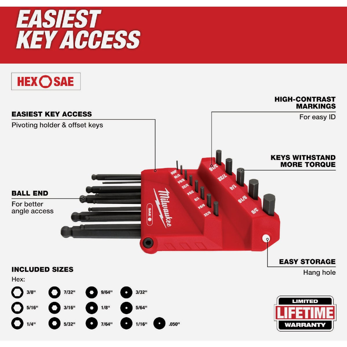 Milwaukee SAE Ball-End L-Style Hex Key Set (13-Piece) Image 2