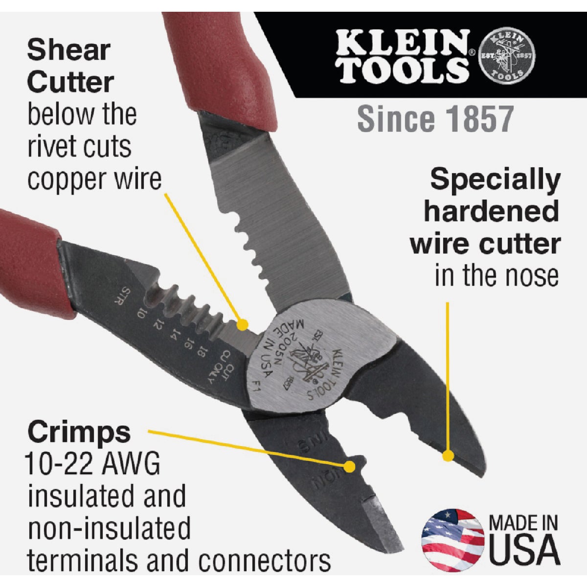 Klein 9 In. Forged Steel Crimper & Stripper/Cutter Image 4