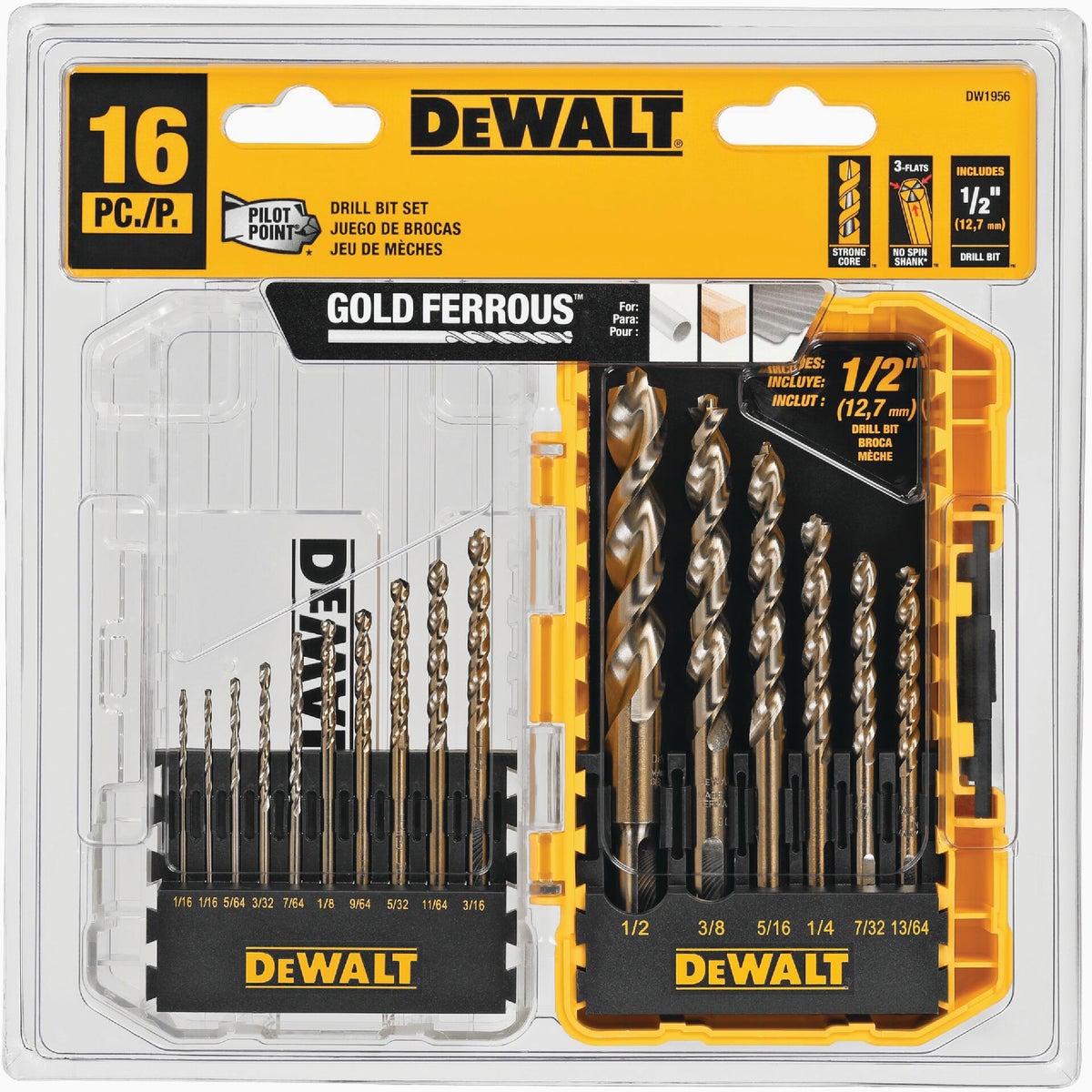 DEWALT XP16-Piece Titanium Pilot Point Drill Bit Set, 1/16 In. thru 1/2 In. Image 2