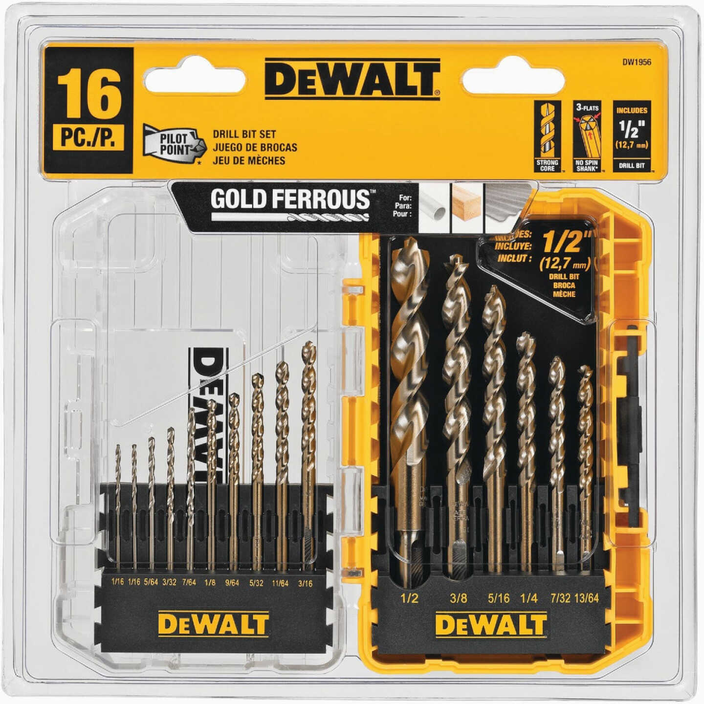 DEWALT XP16-Piece Titanium Pilot Point Drill Bit Set, 1/16 In. thru 1/2 In. Image 2