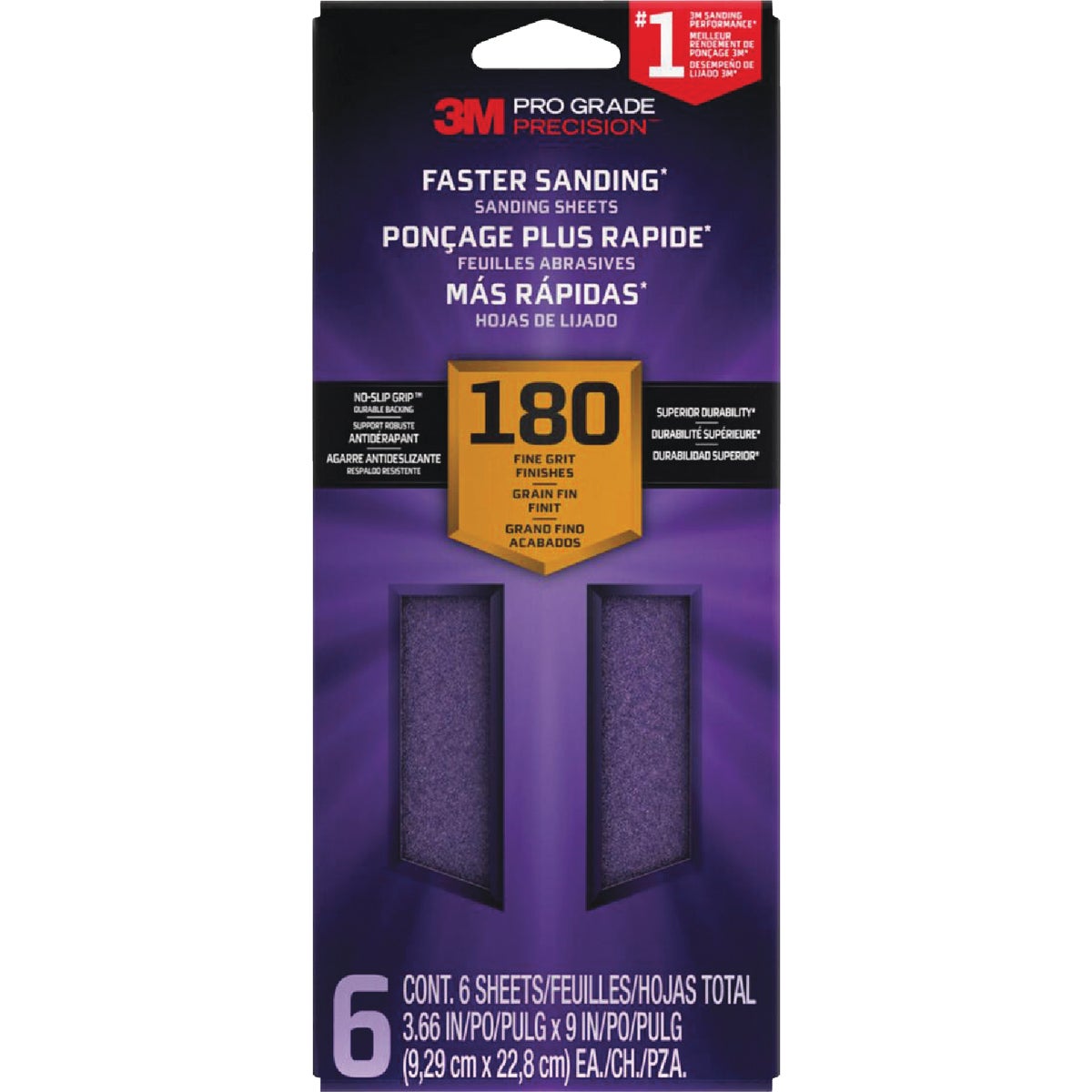 3M Pro Grade Precision 3-2/3 In. x 9 In. 220 Grit 1/3 Sheet Sandpaper with No-Slip Grip Backing (6-Pack) Image 1