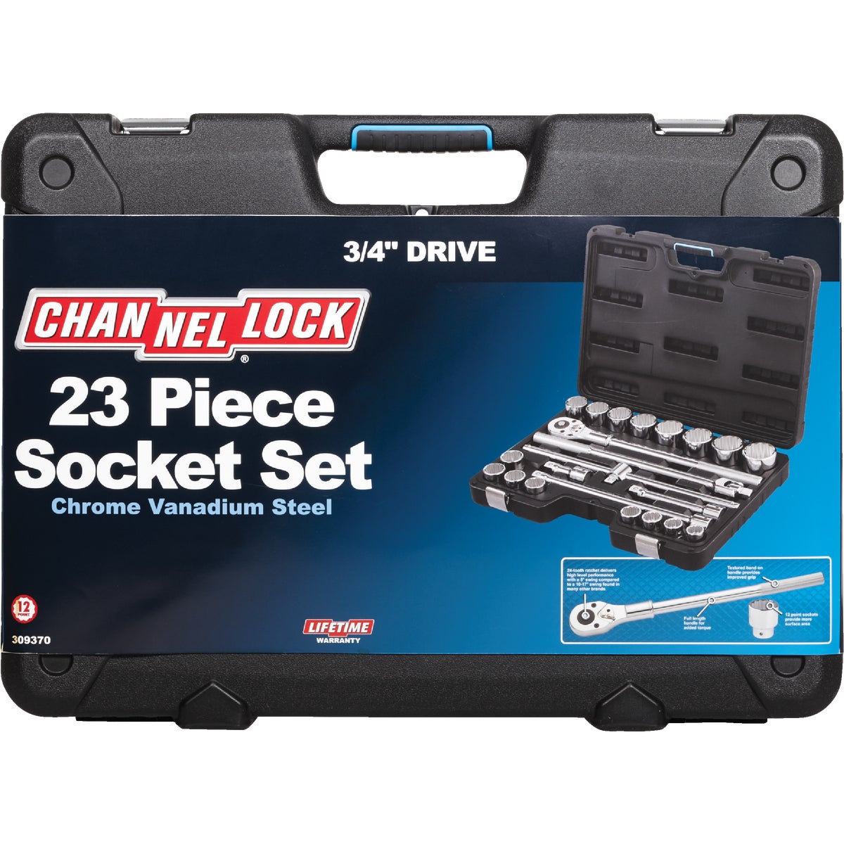 Channellock Standard 3/4 In. Drive 12-Point Shallow Ratchet & Socket Set (23-Piece) Image 2