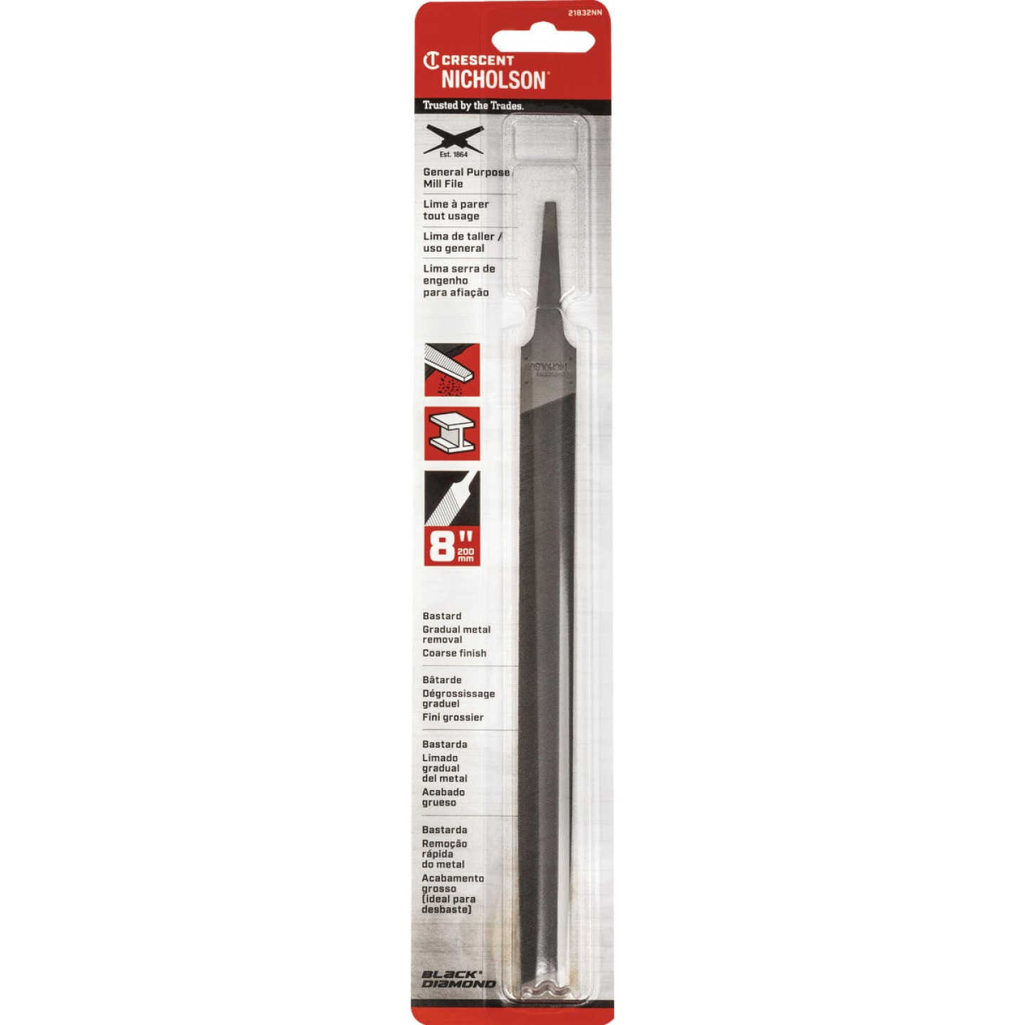 Nicholson 8 In. Mill Bastard File without Handle Image 2