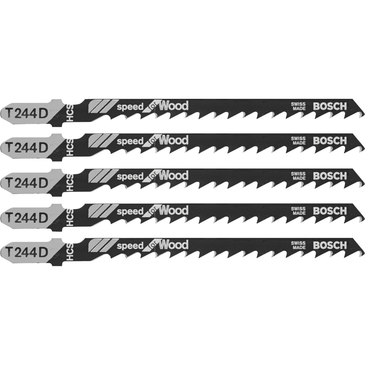 Bosch T-Shank 4 In. x 6 TPI High Carbon Steel Jig Saw Blade, Speed for Wood (5-Pack) Image 1