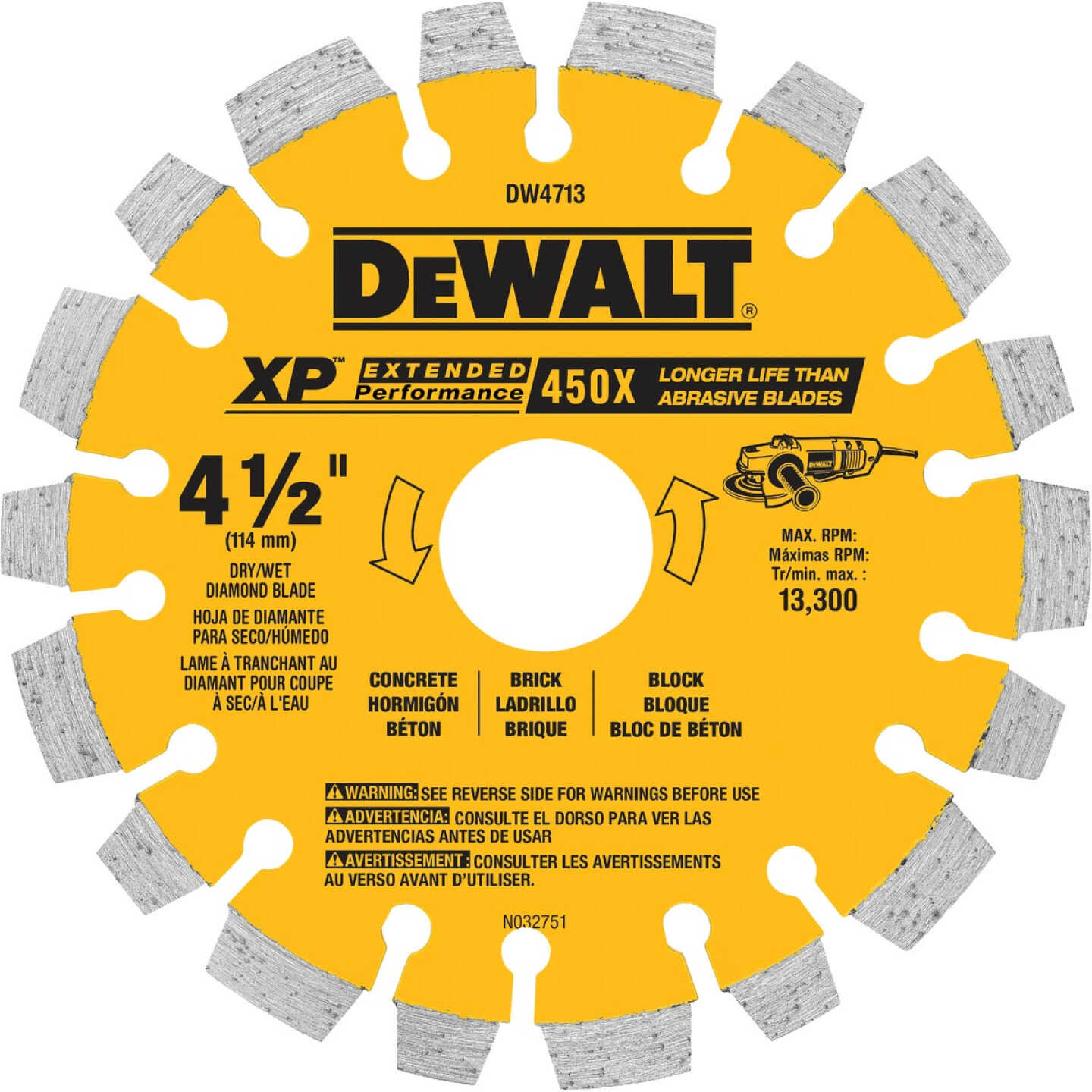 DEWALT Extended Performance 4-1/2 In. Segmented Rim Dry/Wet Cut Diamond Blade Image 1