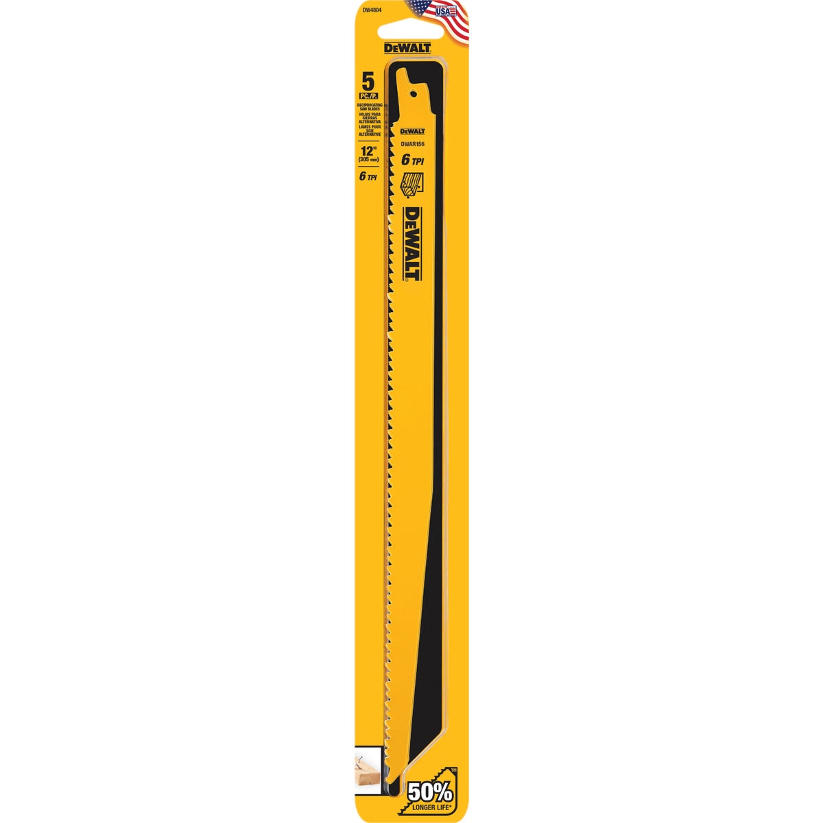 DEWALT 12 In. 6 TPI Taper Back Bi-Metal Reciprocating Saw Blade (5-Pack) Image 5