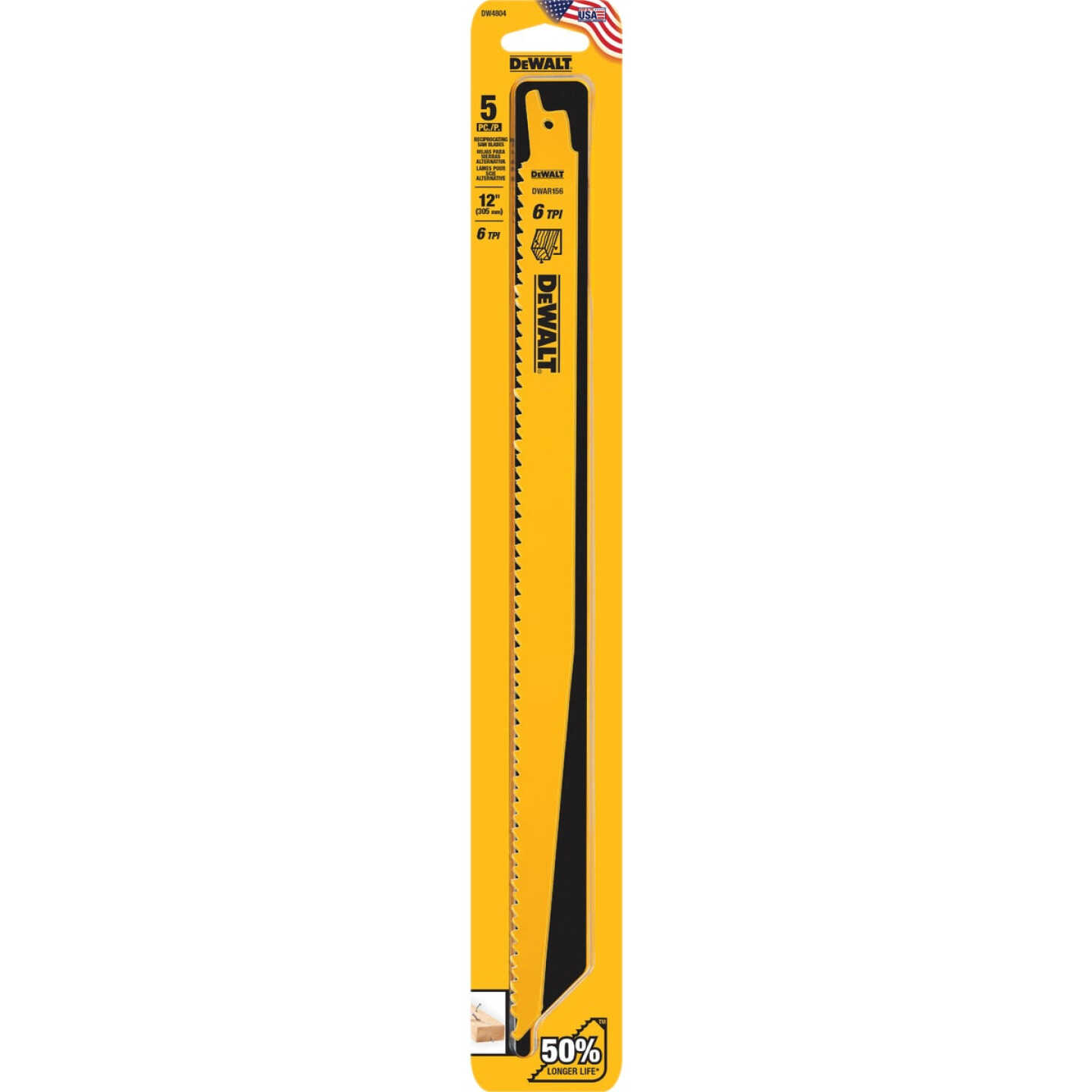 DEWALT 12 In. 6 TPI Taper Back Bi-Metal Reciprocating Saw Blade (5-Pack) Image 5