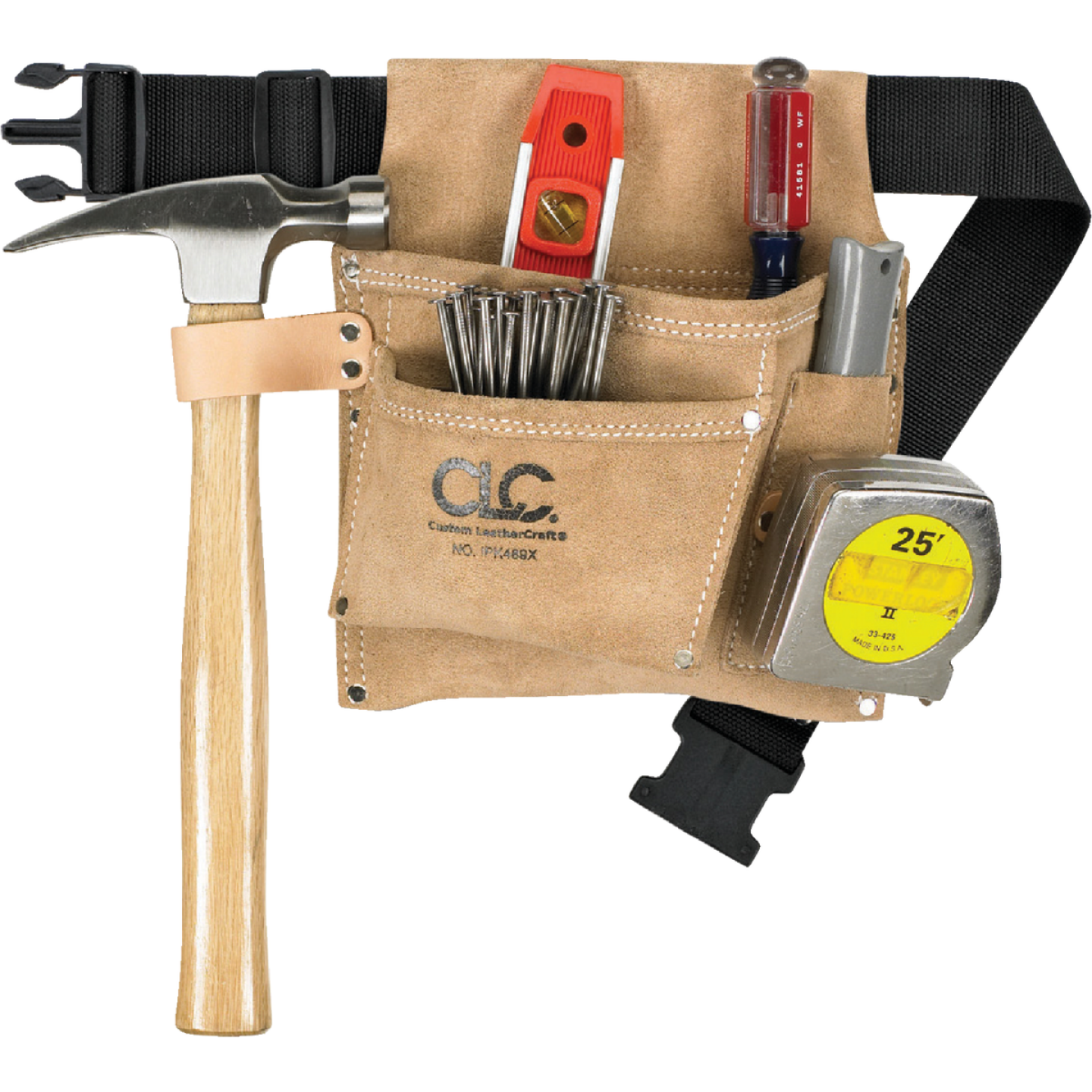 CLC 3-Pocket Suede Leather Nail & Tool Bag with Belt Image 1