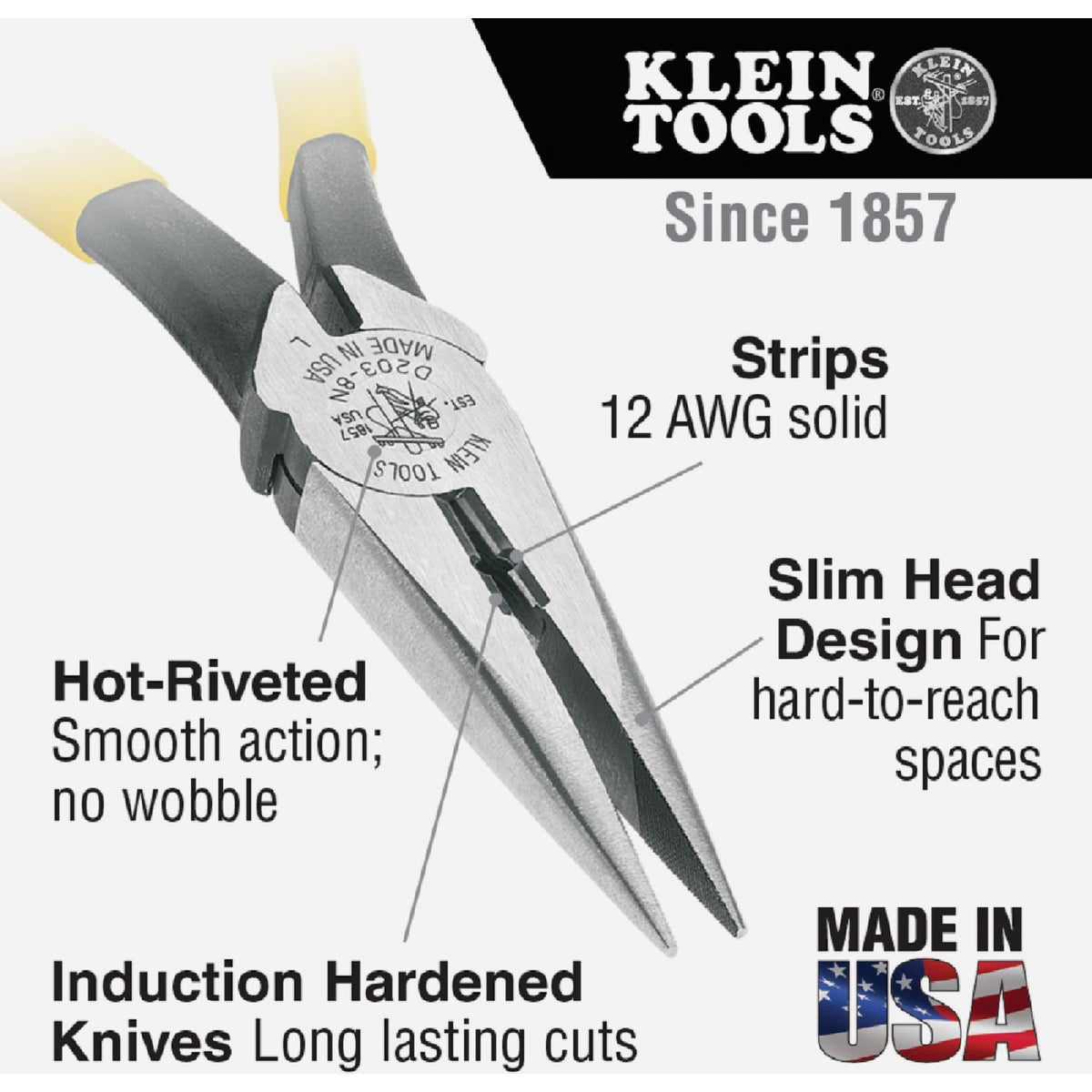 Klein 8 In. Heavy-Duty Long Nose Pliers Image 2