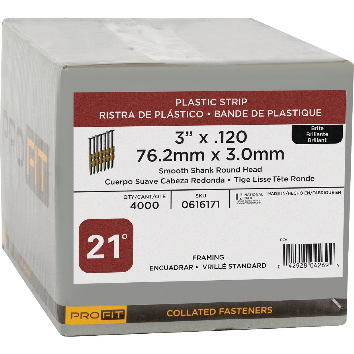 Pro-Fit 3 In. x 0.120 In. 21 Degree Plastic Strip Smooth Shank Round Head Brite Framing Stick Nails (4000 Ct.) Image 2