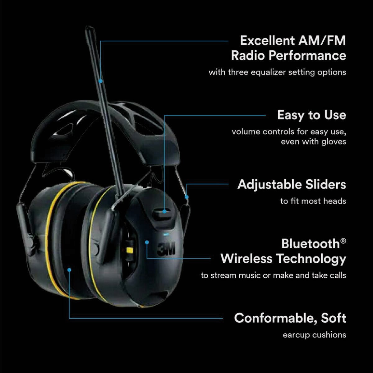 3M WorkTunes Connect + 26 dB AM/FM Wireless Bluetooth Earmuffs Image 6