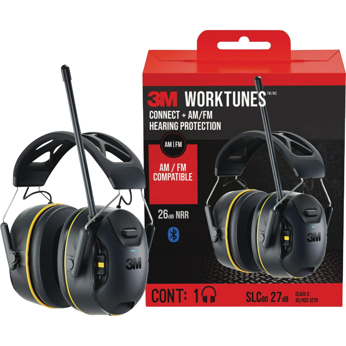 3M WorkTunes Connect + 26 dB AM/FM Wireless Bluetooth Earmuffs