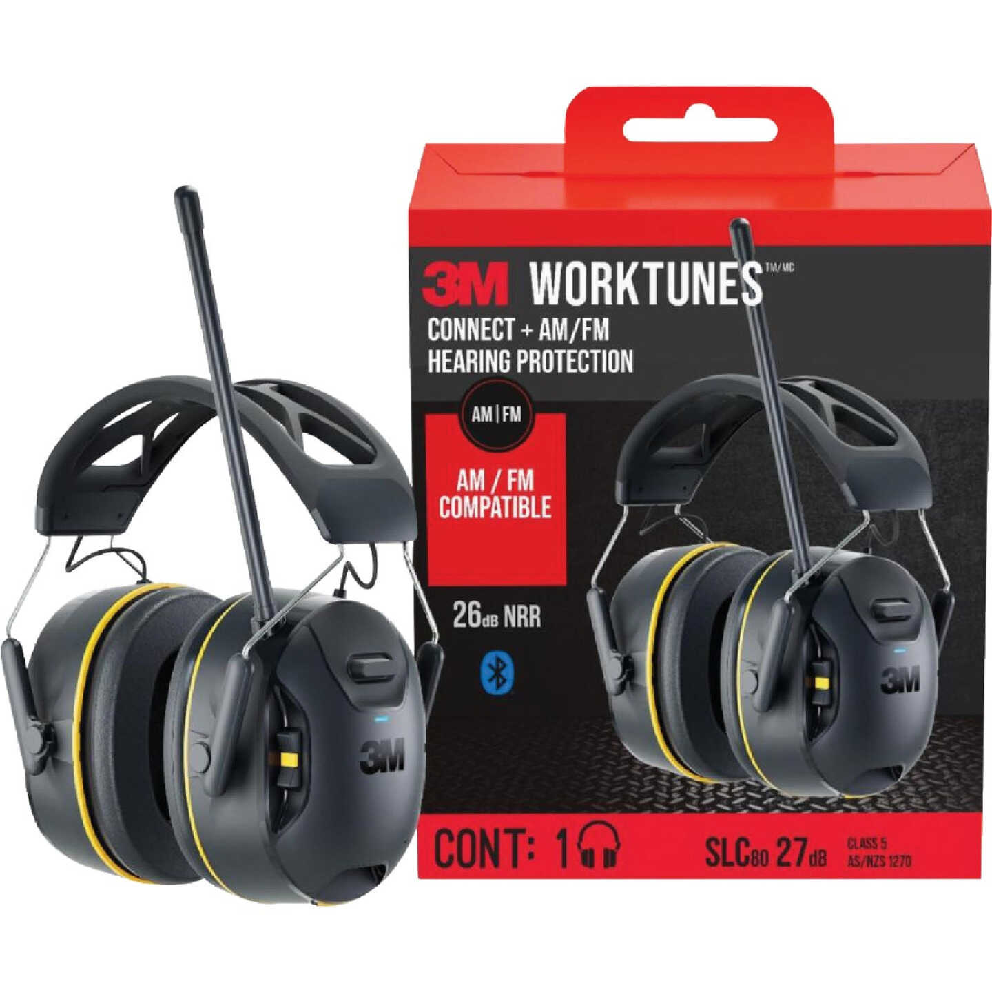 3M WorkTunes Connect + 26 dB AM/FM Wireless Bluetooth Earmuffs Image 1