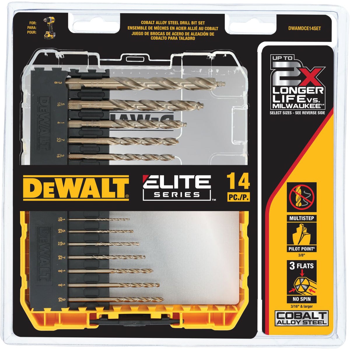 DEWALT 14-Piece Cobalt Drill Bit Set, 1/16 In. thru 3/8 In.