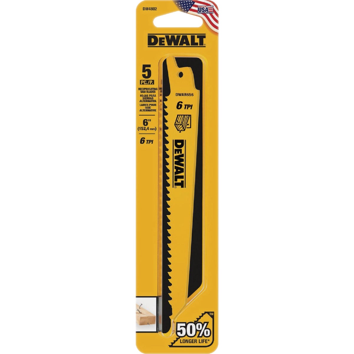 DEWALT 6 In. 6 TPI Taper Back Bi-Metal Reciprocating Saw Blade (2-Pack) Image 7