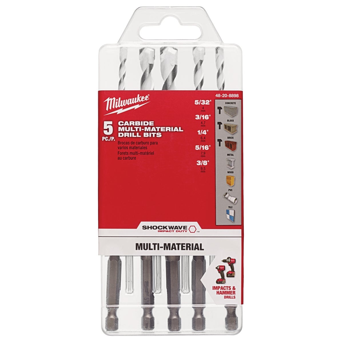 Milwaukee SHOCKWAVE 5-Piece Carbide Multi-Material Hex Shank Drill Bit Set Image 2