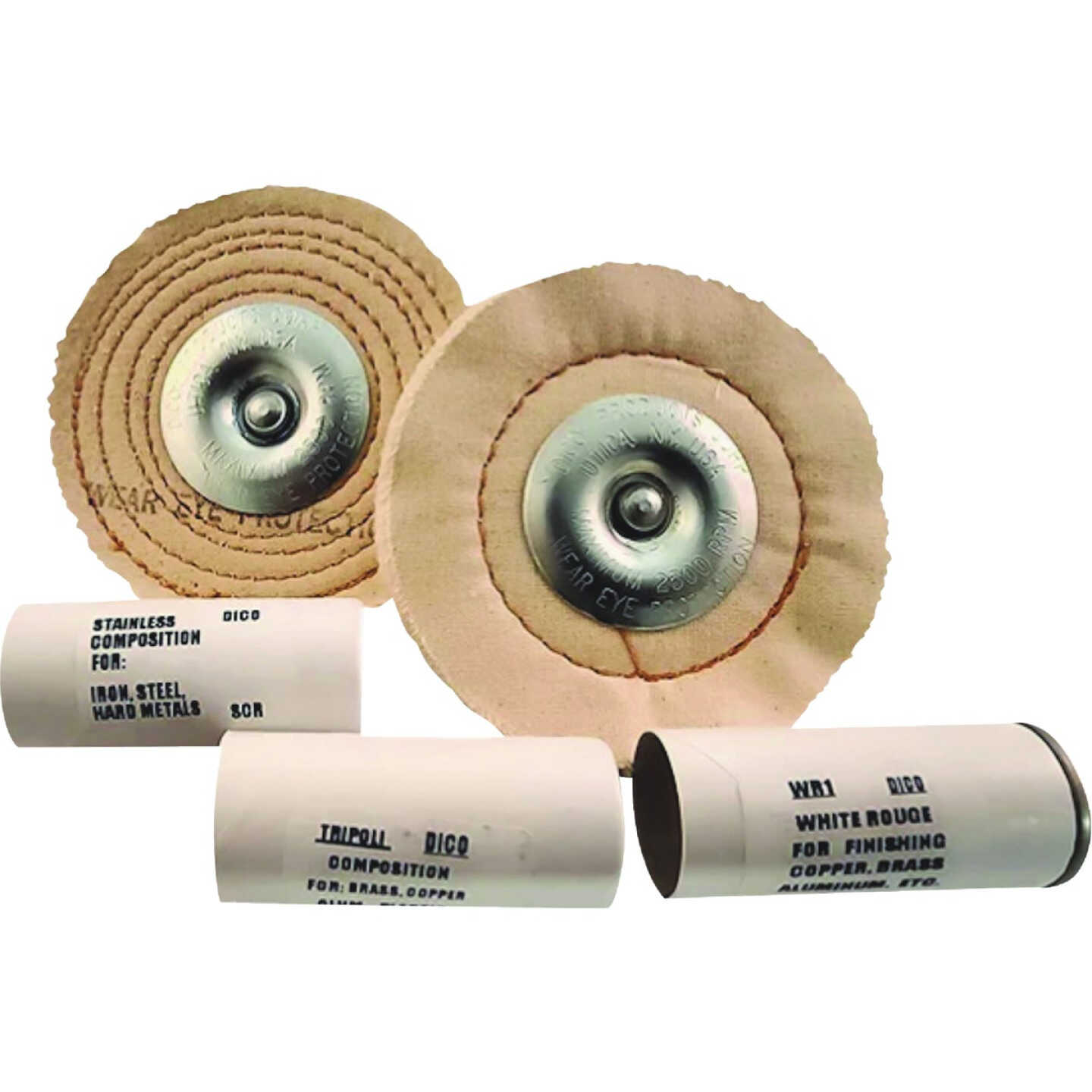 Dico 4 In. Buffing Kit with (2) Buffing Wheels & (3) Compounds Image 1