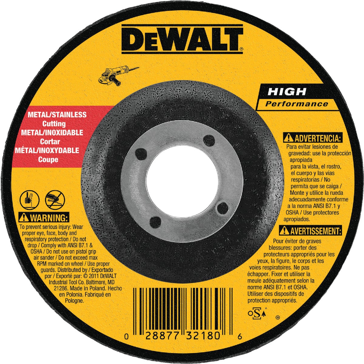 DEWALT HP Type 27 5 In. x 0.045 In. x 7/8 In. Metal/Stainless Cut-Off Wheel Image 1