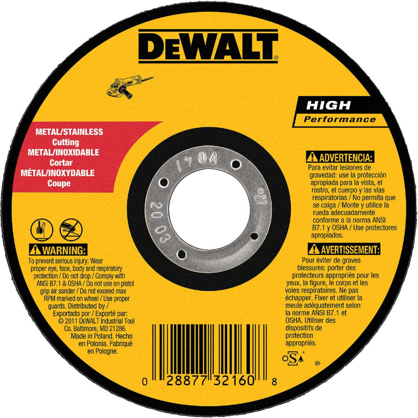 DEWALT HP Type 1 5 In. x 0.045 In. x 7/8 In. Metal/Stainless Cut-Off Wheel Image 1