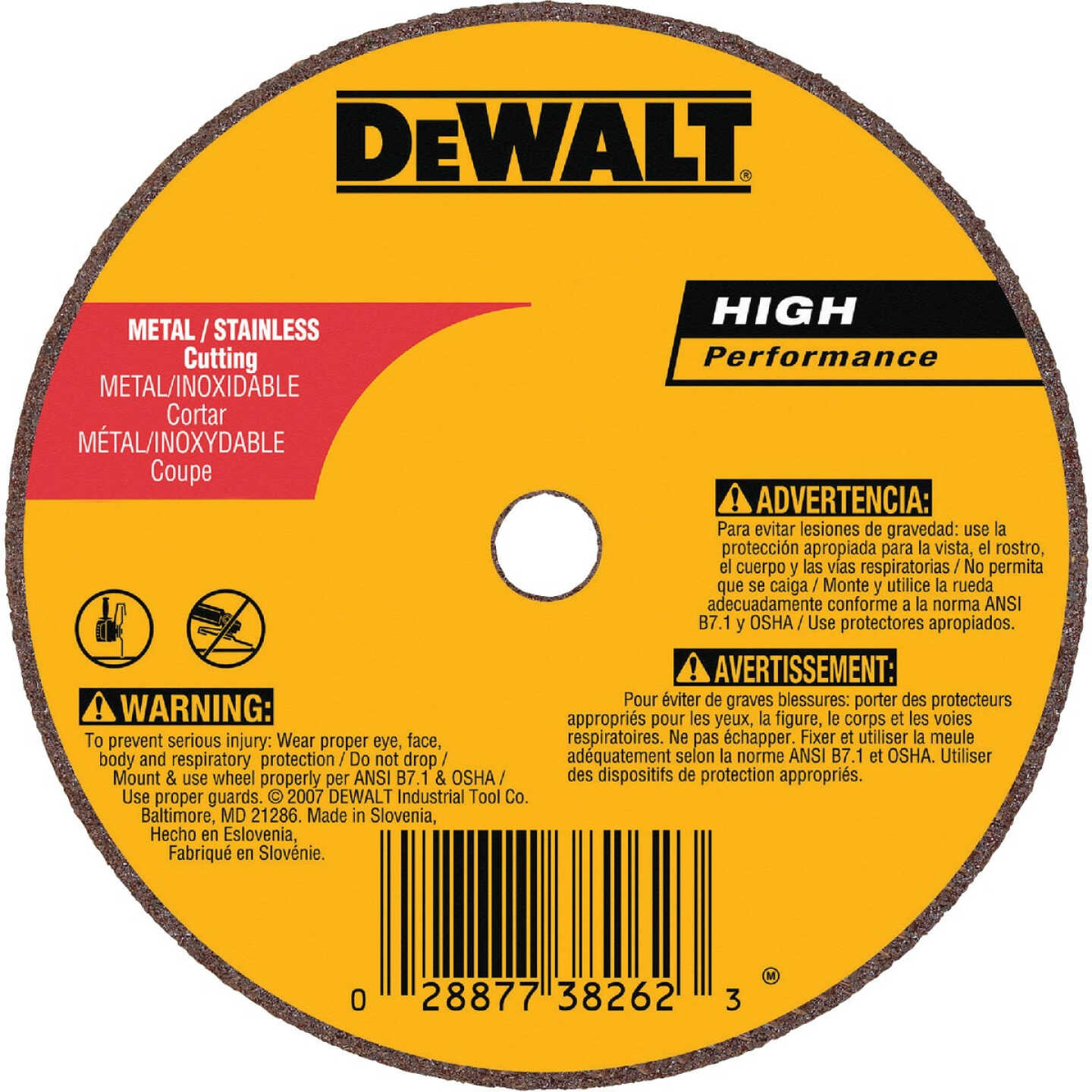 DEWALT HP Type 1 4 In. x 1/16 In. x 5/8 In. Metal/Stainless Cut-Off Wheel Image 1