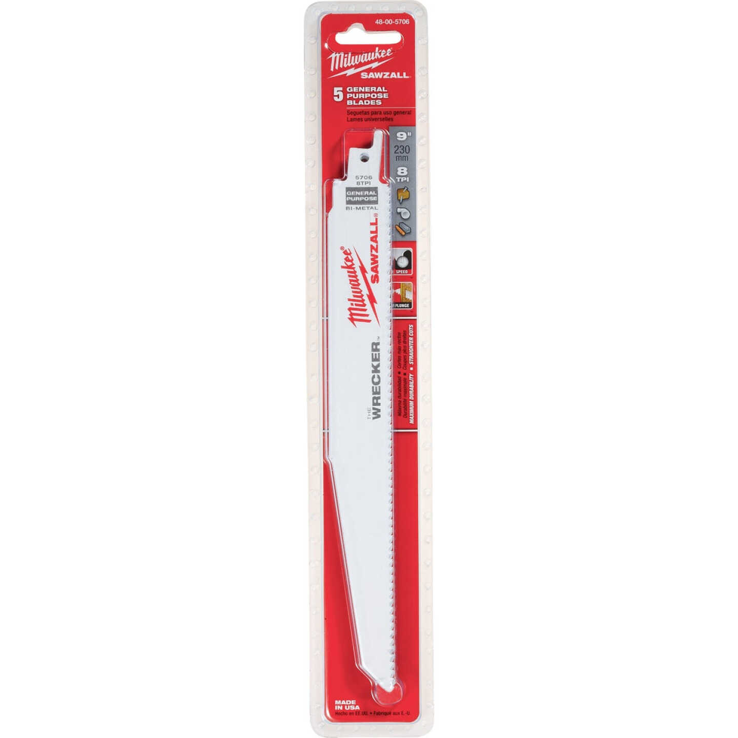 Milwaukee SAWZALL The WRECKER 9 In. 7/11 TPI Multi-Material Demolition Reciprocating Saw Blade (5-Pack) Image 2