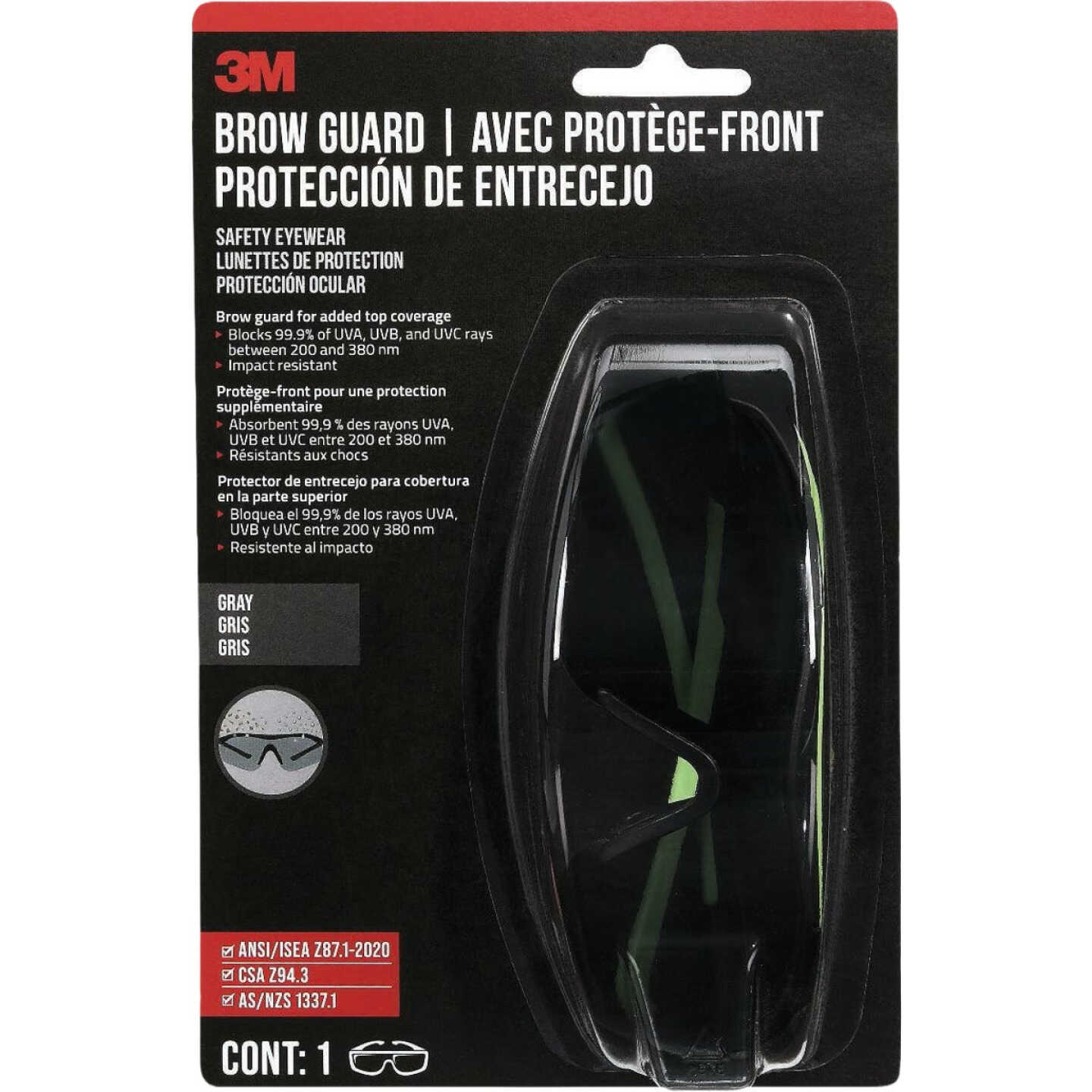 3M Black/Green Frame Brow Guard Safety Glasses with Gray Lenses Image 6