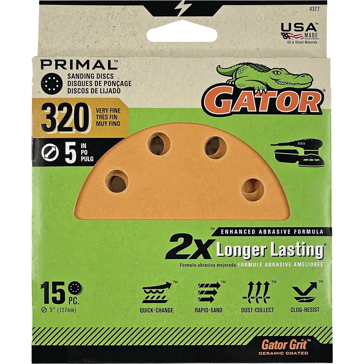 Gator 5 In. 8-Hole 320-Grit Hook & Loop Sanding Disc (15-Pack) Image 1